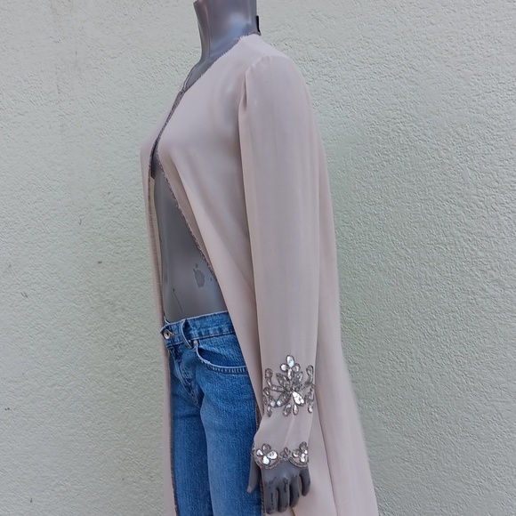 METROSTYLE LADIES VVINTAGE SEE-THRU HOUSE COAT W/STONE EMBELLISHED SLEEVES - Picture 5 of 17